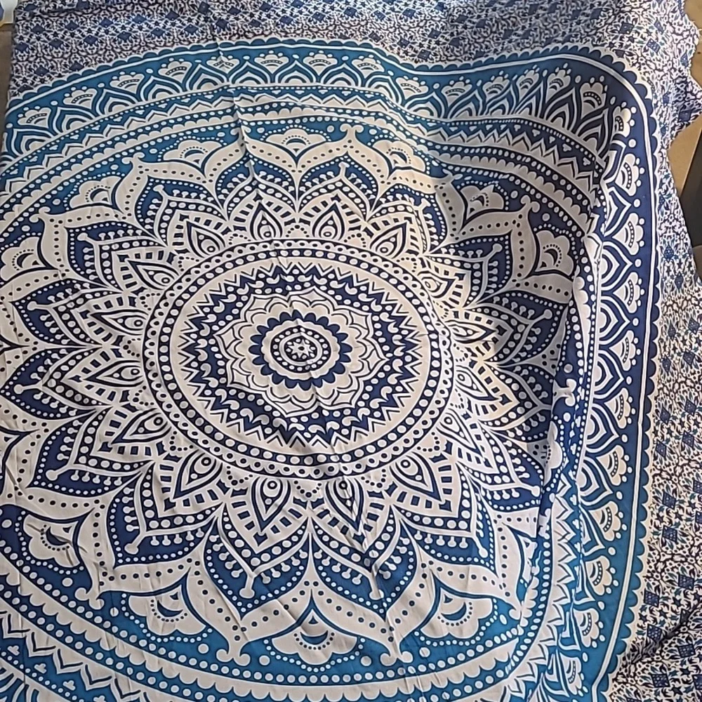 New! Vibrant turquoise Blue Indie mandala paisley fabric tapestry Made in India